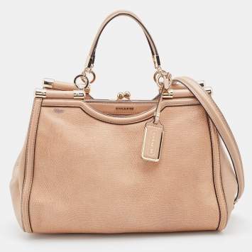 Pre Owned Coach Beige Lizard Embossed Leather Madison Pinnacle Carrie Satchel