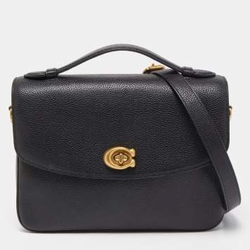 Pre Owned Coach Black Grained Leather Cassie Top Handle Bag