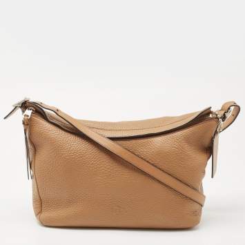 Pre Owned Coach Tan Leather Zip Crossbody Bag