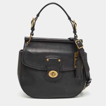 Pre Owned Coach Black Leather Willis Saddle Crossbody Bag