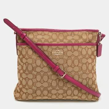 Coach Purple/Beige Signature Canvas and Leather File Messenger Bag
