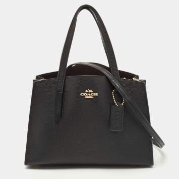 Pre Owned Coach Black Leather Charlie Carryall 28 Bag