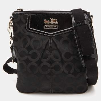Pre Owned Coach Black Op Art Canvas and Patent Leather Madison Crossbody Bag