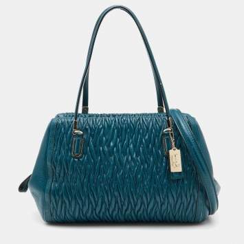Pre Owned Coach Blue Twist Gathered Leather Madison Madeline Eastwest Satchel
