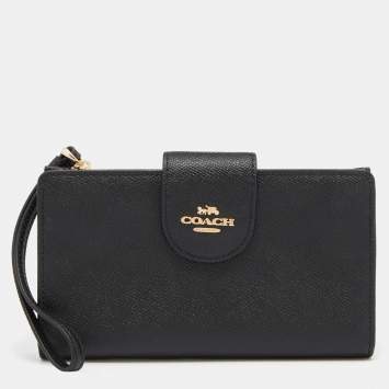 Coach Black Leather Zip Wristlet Wallet