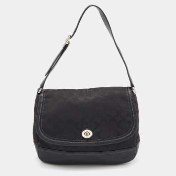 Pre Owned Coach Black Signature Canvas and Leather Park Hobo 