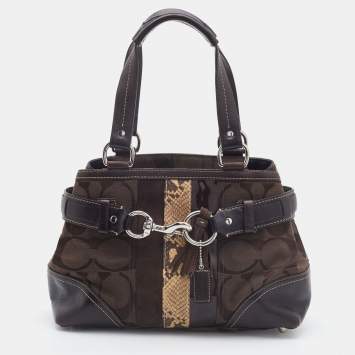 مملوكة مسبقًا Coach Dark Brown/Beige Signature Canvas and Leather Hampton Tote
