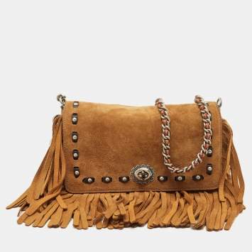 Pre Owned Coach Brown Suede Fringe Dinky Crossbody Bag