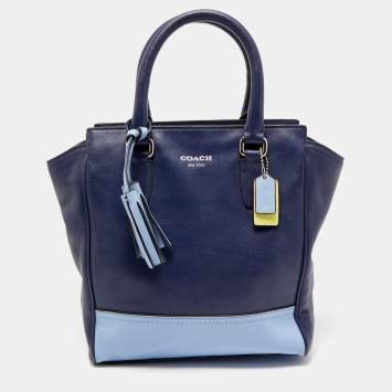 Pre Owned Coach Two Tone Blue Leather Tanner Legacy Tote