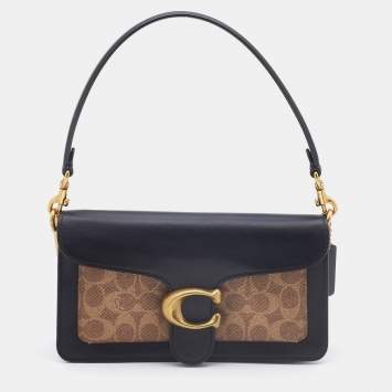 Pre Owned Coach Black/Beige Signature Coated Canvas and Leather Tabby 26 Shoulder Bag
