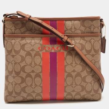 Coach Brown Signature Coated Canvas Varsity Stripe File Messenger Bag