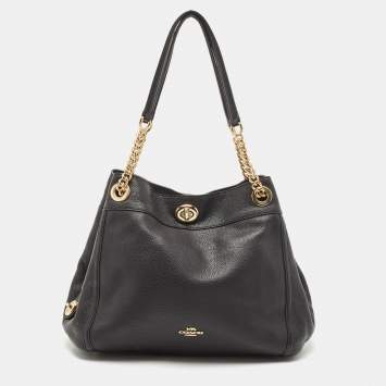 Pre Owned Coach Black Leather Turnlock Edie Shoulder Bag