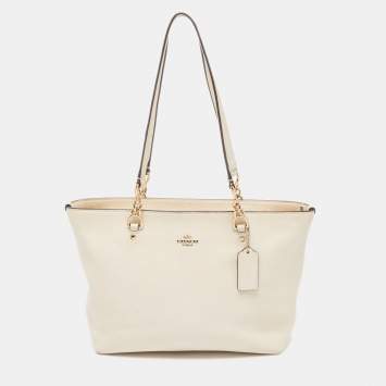 Pre Owned Coach Light Beige Leather Small Sophia Tote