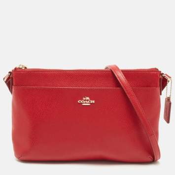 Pre Owned Coach Red Leather East/West Swingpack Crossbody Bag