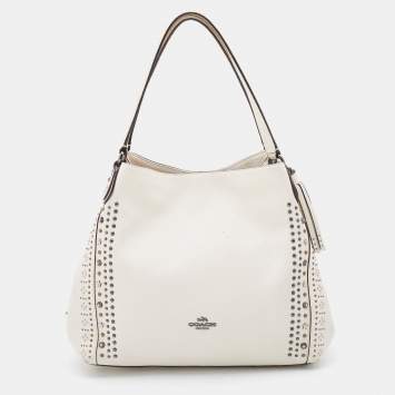Pre Owned Coach White Leather Studded Edie Shoulder Bag