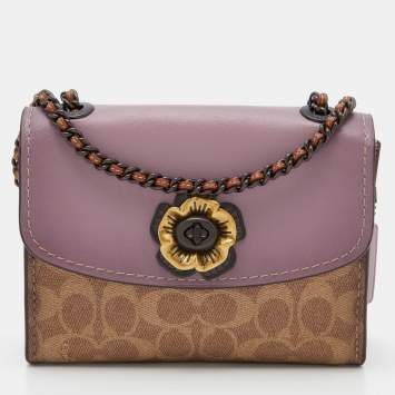 Pre Owned Coach Tri Color Signature Coated Canvas and Leather Madison Crossbody Bag