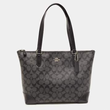 Coach Black/Grey Signature Coated Canvas City Zip Tote