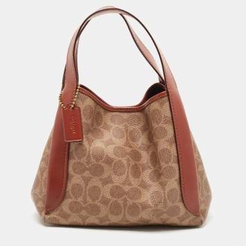 Coach Beige/Brown Signature Coated Canvas and Leather Hadley 21 Hobo