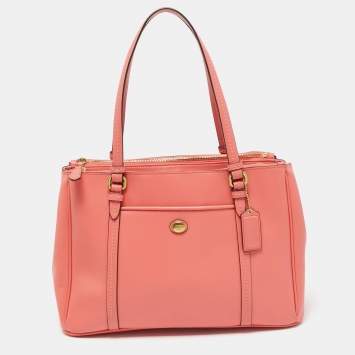 Pre Owned Coach Coral Orange Leather Peyton Jordan Tote