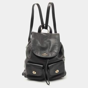 Coach Black Leather Drawstring Backpack