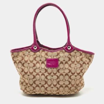 مملوكة مسبقًا Coach Beige/Pink Signature Canvas and Leather Tote