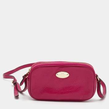 Pre Owned Coach Fuchsia Leather Camera Crossbody Bag