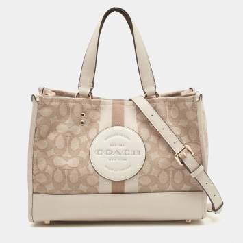 Pre Owned Coach Beige Leather and Canvas Dempsey Carryall Tote