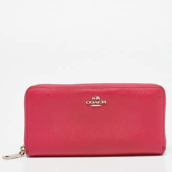 Pre Owned Coach Fuchsia Leather Zip Around Continental Wallet