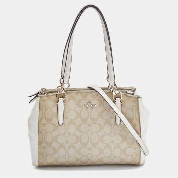 Pre Owned Coach Beige/Tan Signature Coated Canvas and Leather Christie Carryall Shoulder Bag
