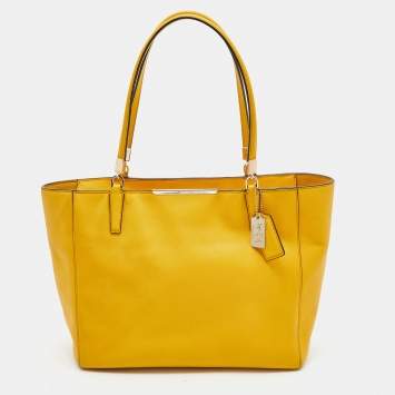 Pre Owned Coach Yellow Leather Madison East West Tote