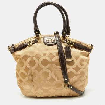 Pre Owned Coach Beige/Brown Signature Canvas and Leather Sophia Satchel
