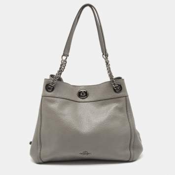 Pre Owned Coach Grey Leather Turnlock Edie Shoulder Bag