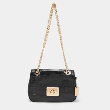 Pre Owned Coach Black Croc Embossed leather Cassidy Chain Shoulder Bag
