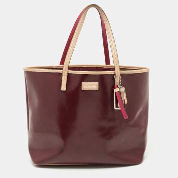 Pre Owned Coach Burgundy Patent Leather Metro Tote