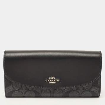 Coach Black/Grey Signature Coated Canvas and Leather Slim Envelope Wallet