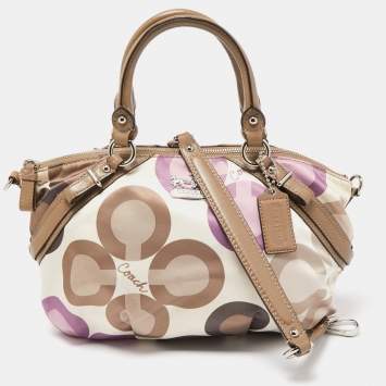 Coach Multicolor Op Art Signature Satin and Leather Madison Satchel