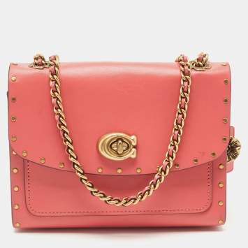 Pre Owned Coach Pink Leather Parker Crossbody Bag