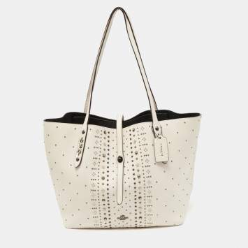 Coach Off White Leather Bandana Rivets Shopper Tote