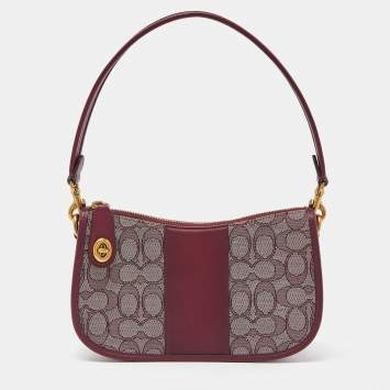Coach Burgundy Signature Canvas and Leather Swinger 20 Shoulder Bag