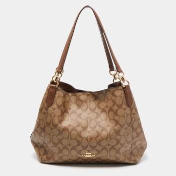 Coach Brown Signature Coated Canvas Hallie Shoulder Bag