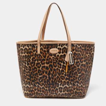 مملوكة مسبقًا Coach Beige/Brown Leopard Print Coated Canvas City Tote