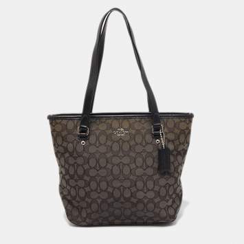 Pre Owned Coach Black/Dark Grey Signature Canvas and Leather Tote