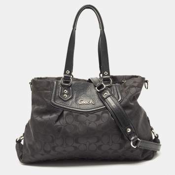 Coach Black Signature Fabric and Leather Ashley Shoulder Bag