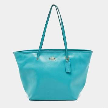 Coach Turquoise Blue Leather Street Zip Tote