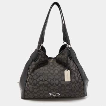 Pre Owned Coach Grey/Black Signature Canvas and Leather Edie Shoulder Bag