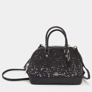 Pre Owned Coach Black Glitter Leather Mini Sierra Crossbody Bag