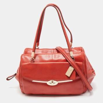 Pre Owned Coach Brick Orange Leather Madison Madeline East West Bag