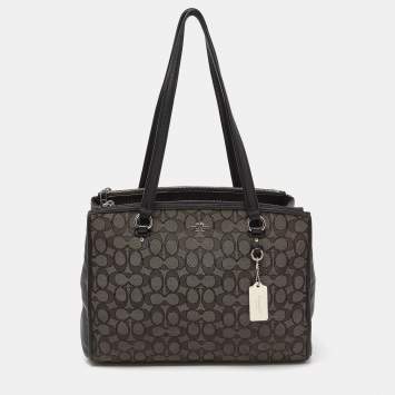 Pre Owned Coach Black/Grey Signature Canvass and Leather Stanton Carryall Shoulder Bag
