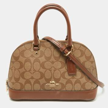 Pre Owned Coach Beige/Brown Signature Coated Canvas and Leather Mini Sierra Satchel