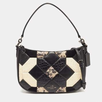 Coach Beige/Black Mixed Exotic Embossed Leather and Leather Chelsea Crossbody Bag